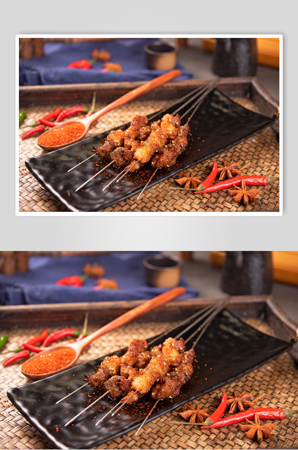 八角辣椒肉串麻辣烧烤图片素材