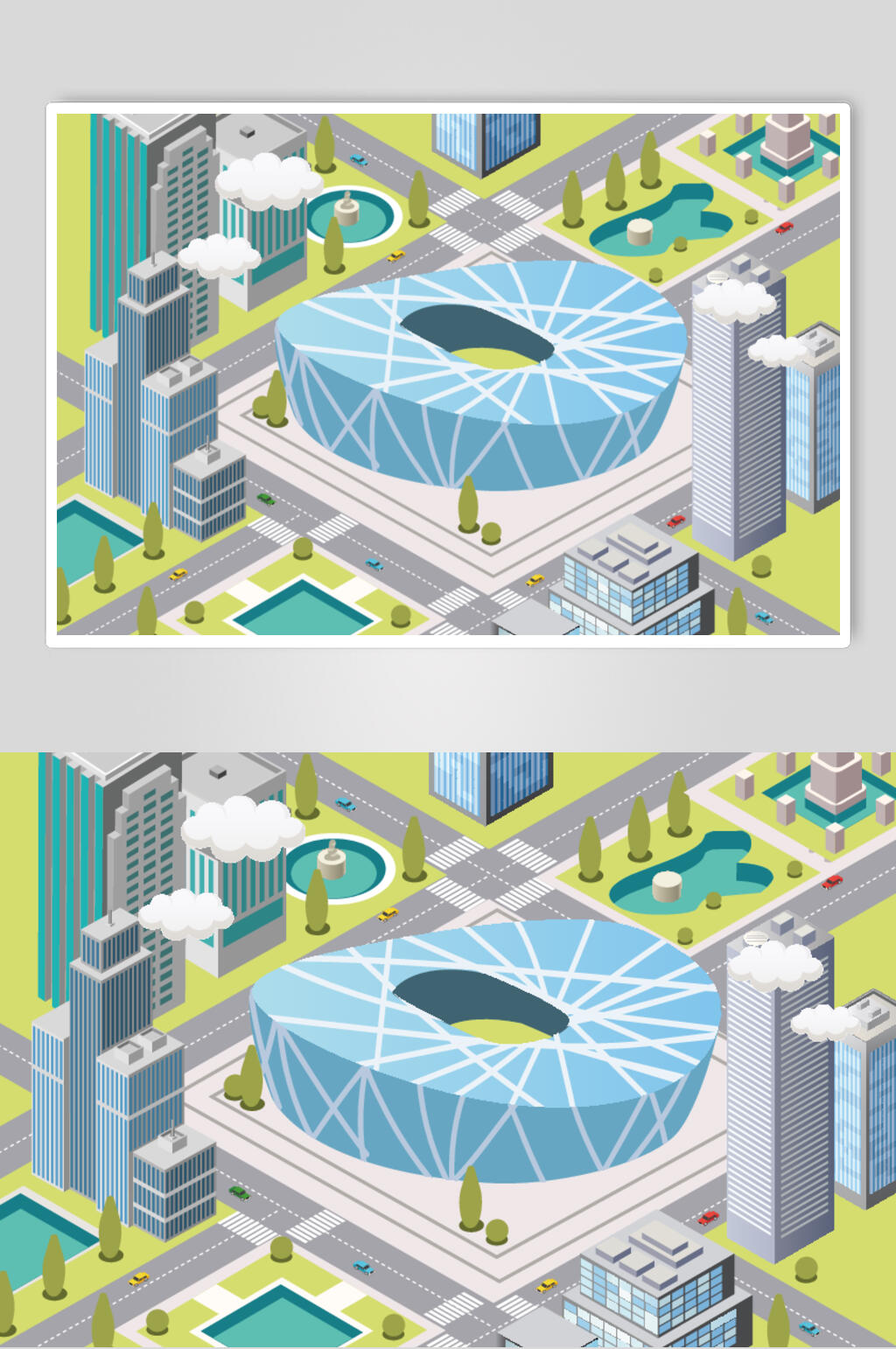 黄蓝简约时尚城市建筑房屋矢量素材素材