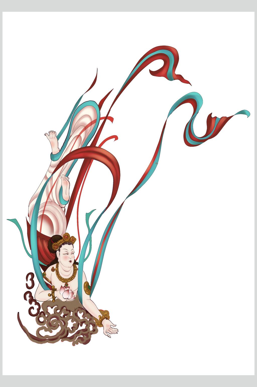 简约红绿简约手绘古典女子插画素材素材