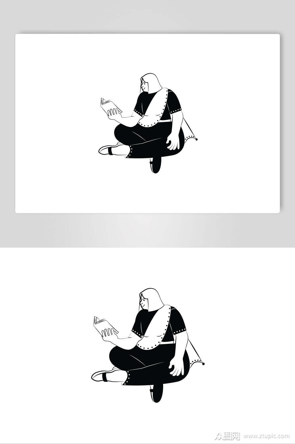 看书黑白线条人物矢量素材模板下载-编号4436938-众图网