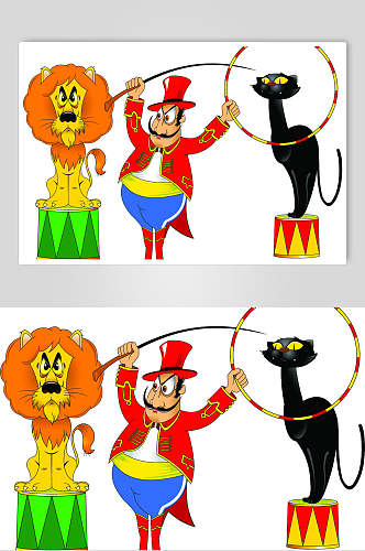 狮子手绘卡通马戏团小丑矢量素材