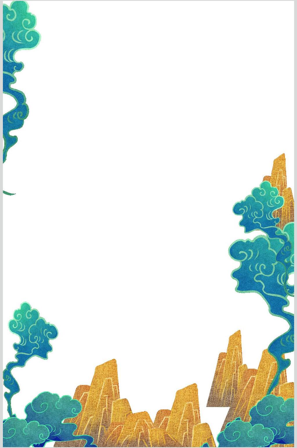 精美祥云高山国潮风边框背景素材