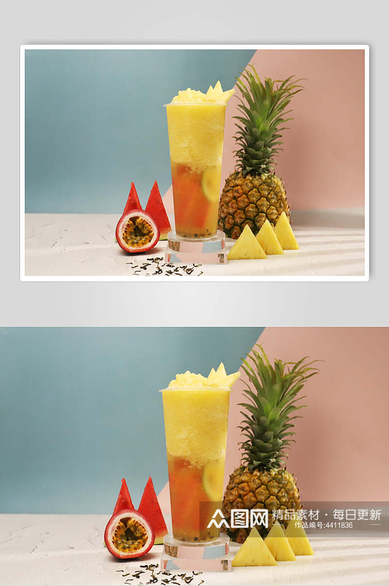创意百香果果汁奶茶饮品文艺摆拍图片素材