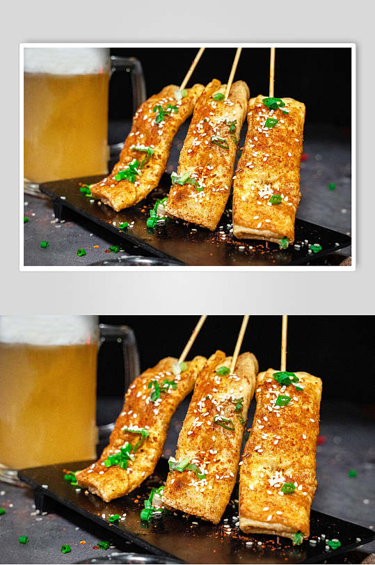 葱花白芝麻豆腐皮烧烤串串图片