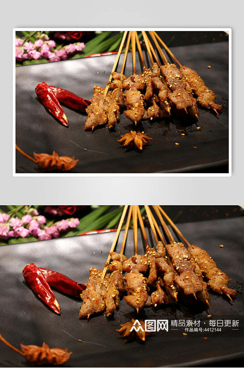 辣椒八角烤肉块花朵棕烧烤图片素材