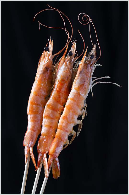 龙虾胡须海鲜竹签黑色烤串图片