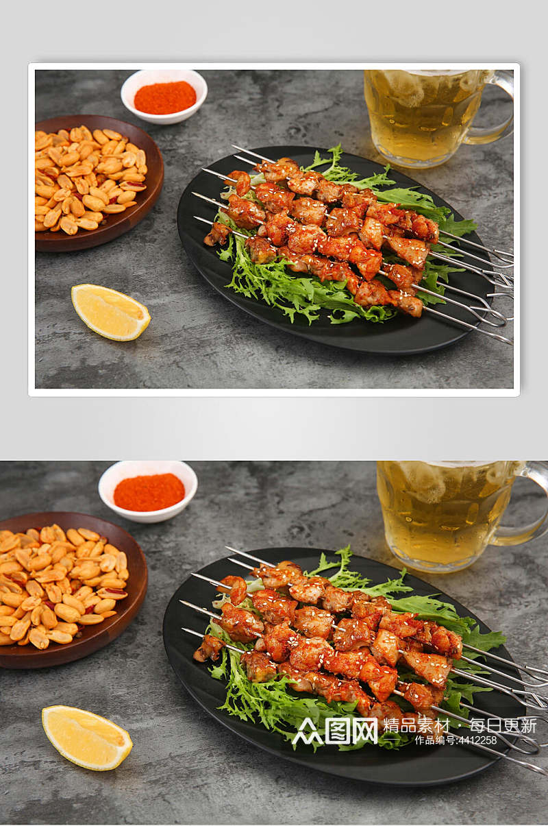 创意花生米肉串烧烤串串图片素材