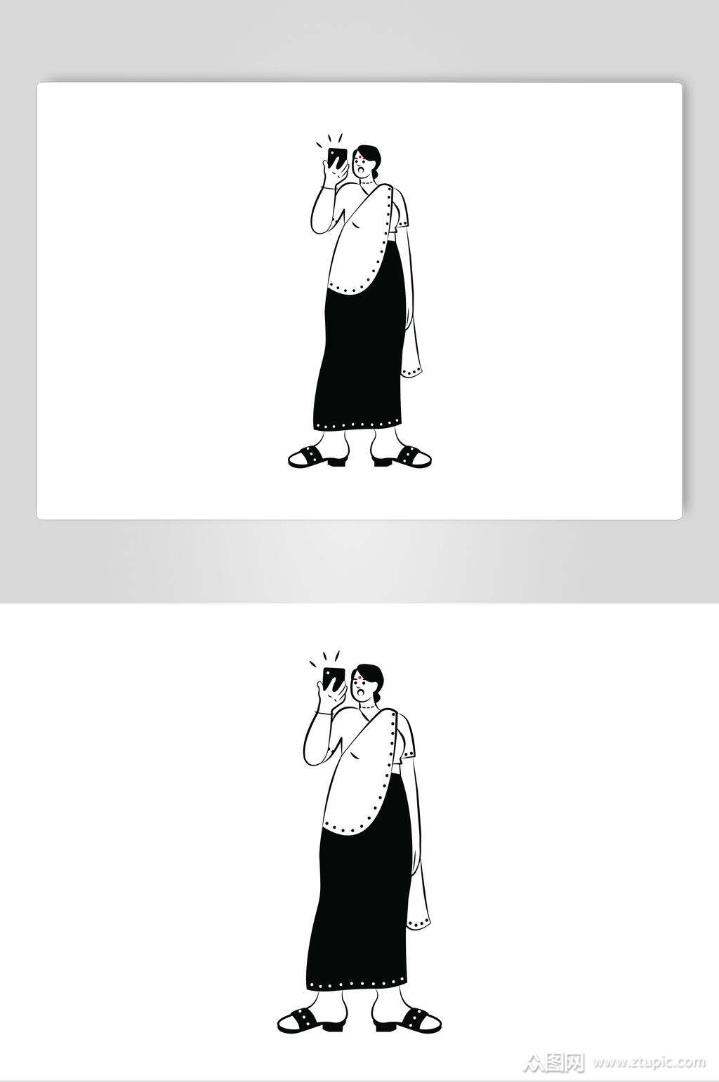 自拍黑白线条人物矢量素材模板下载-编号4436937-众图网