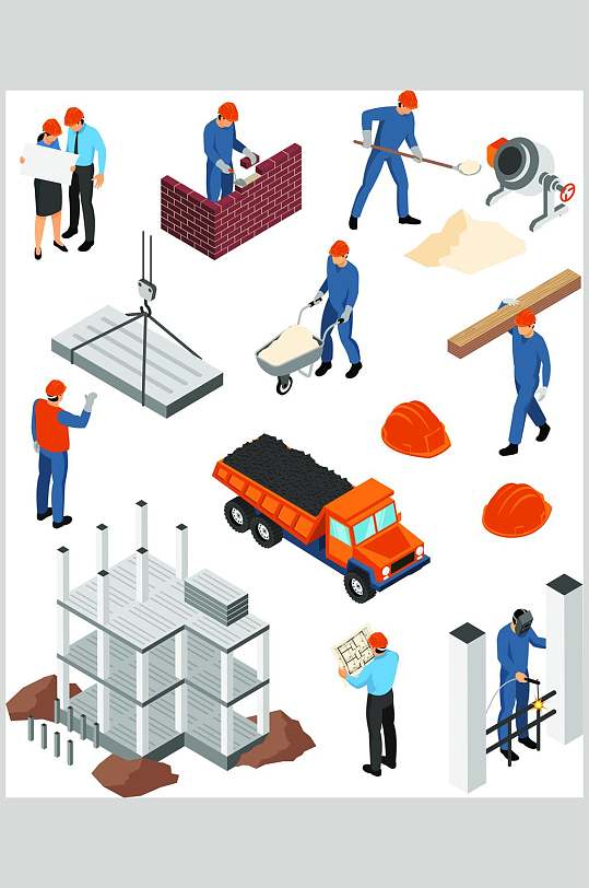 建筑工地工人矢量素材