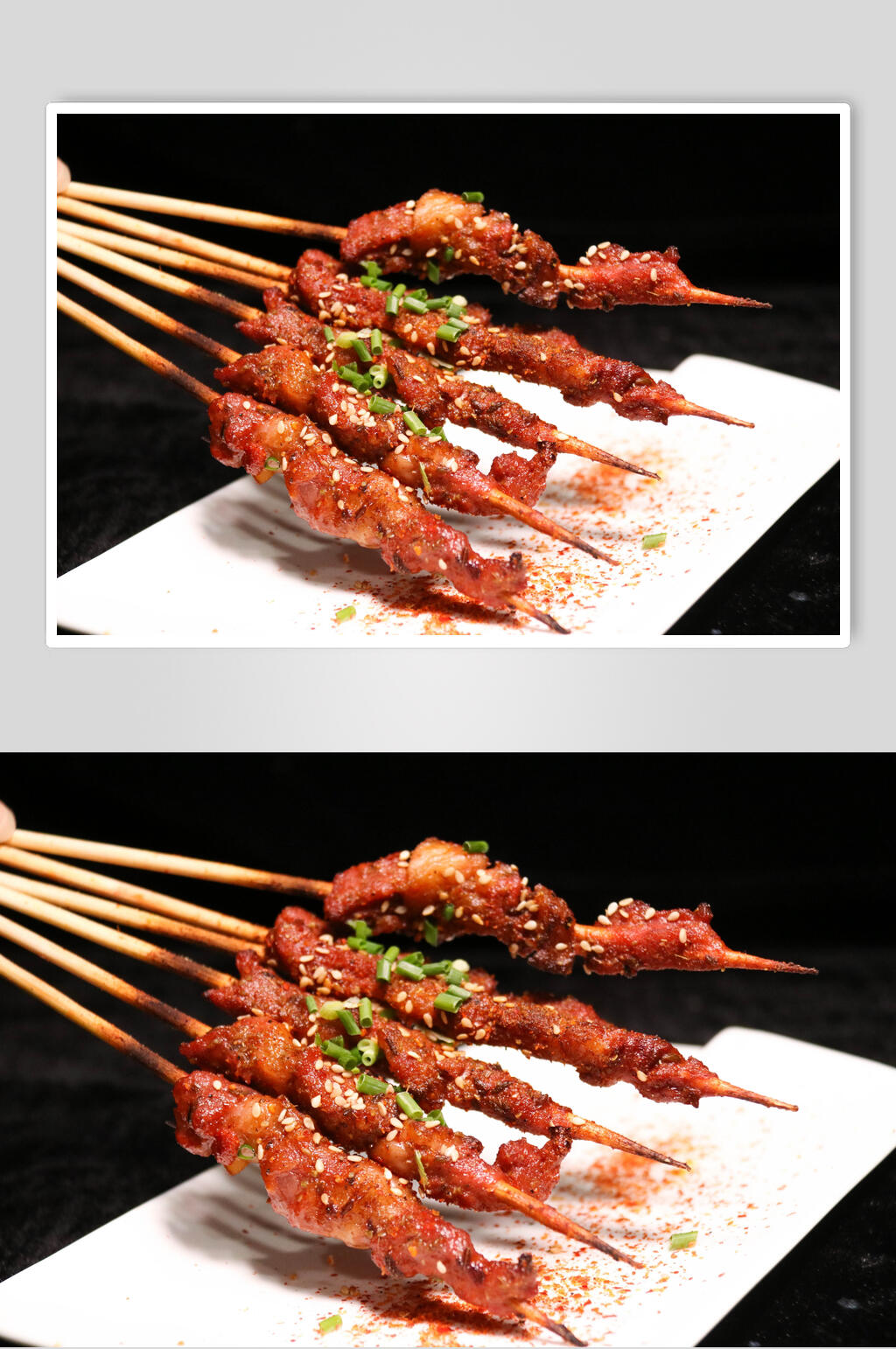 葱花白芝麻盘子白烧烤烤肉图片素材