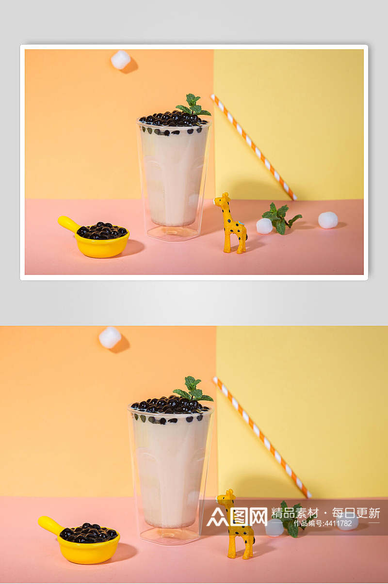 创意珍珠果汁奶茶饮品文艺摆拍图片素材