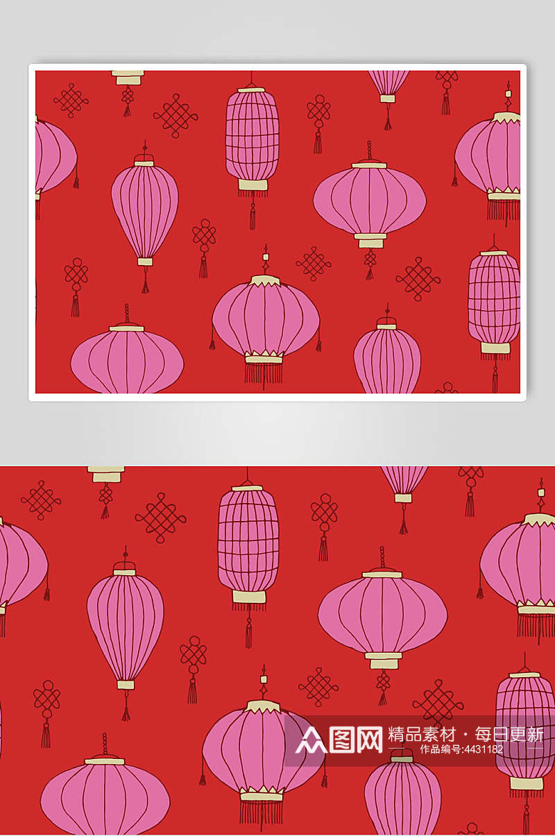 灯笼红粉简约时尚喜庆中式图案素材素材