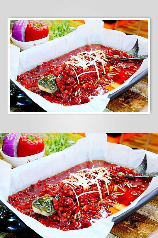 洋葱辣椒美味烤鱼图片-众图网