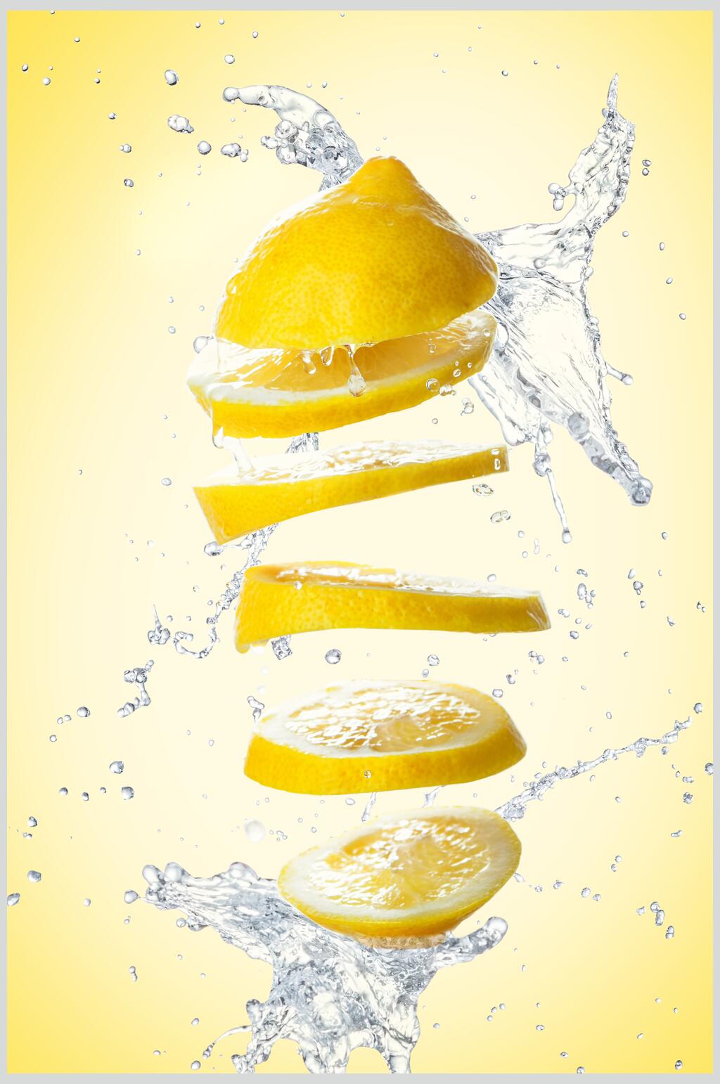 美味黄色柠檬浸水水果高清图片素材