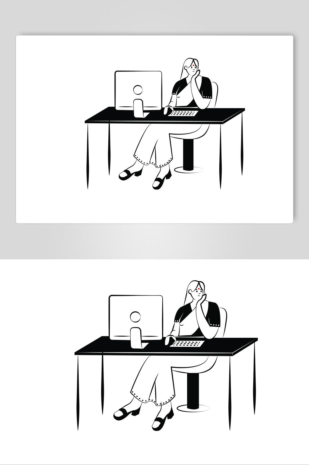 工作黑白线条人物矢量素材素材