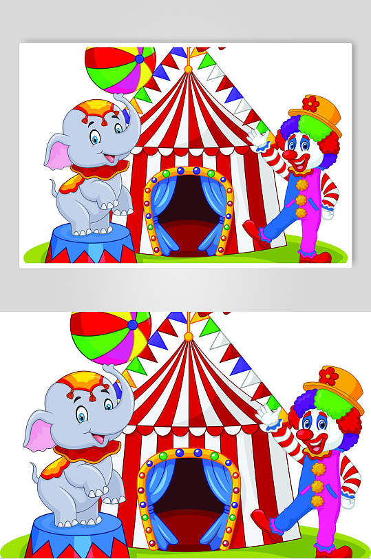大象小小丑马戏团小丑矢量素材
