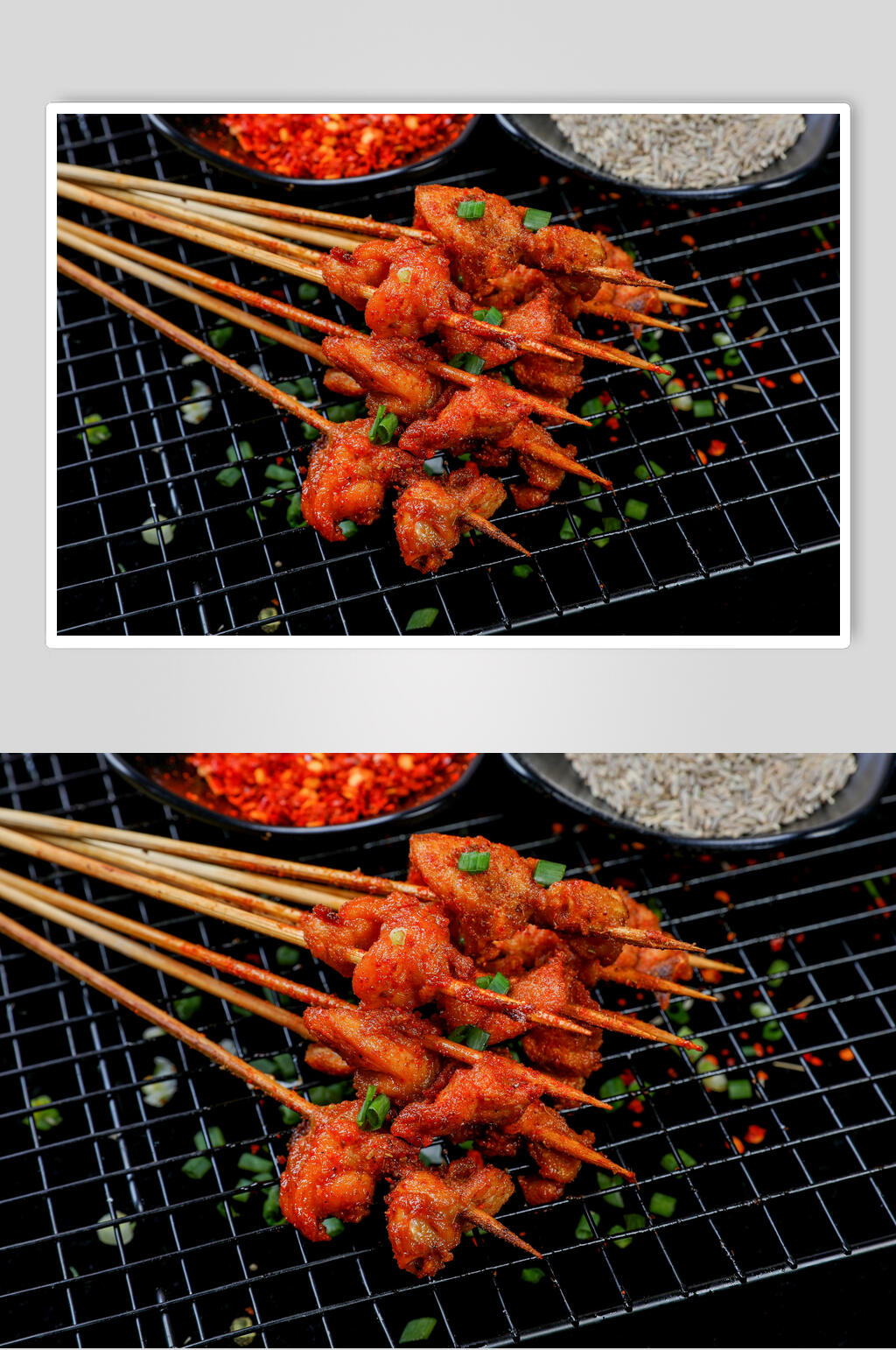 竹签子葱花铁架子烧烤美食图片素材