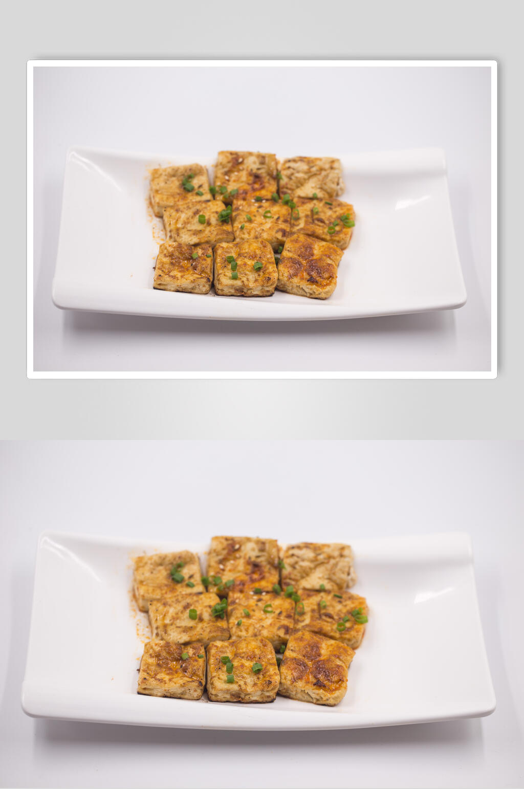 葱花孜然粉盘子灰白色豆腐图片素材