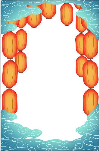 灯笼蓝金简约清新国潮风边框背景