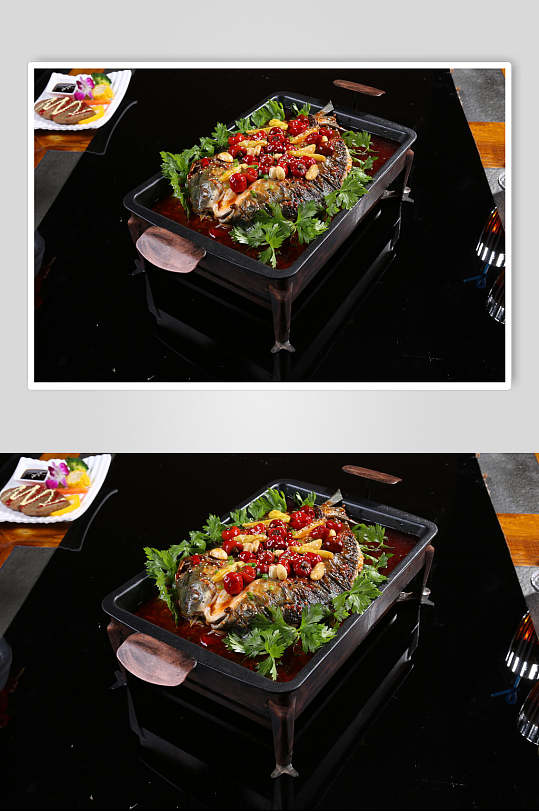 近景高清香菜辣椒美味烤鱼图片-众图网