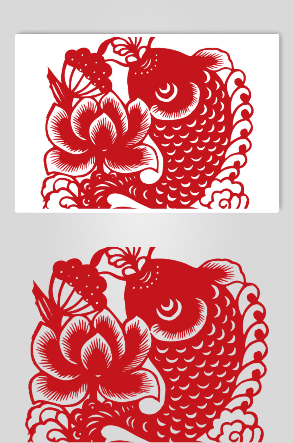 红色荷花鲤鱼剪纸矢量素材素材