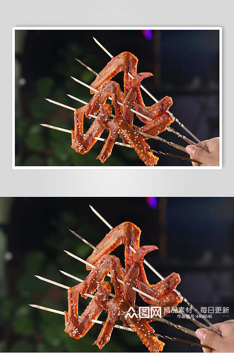 肉烤鸭烧烤的鸭翅图片素材