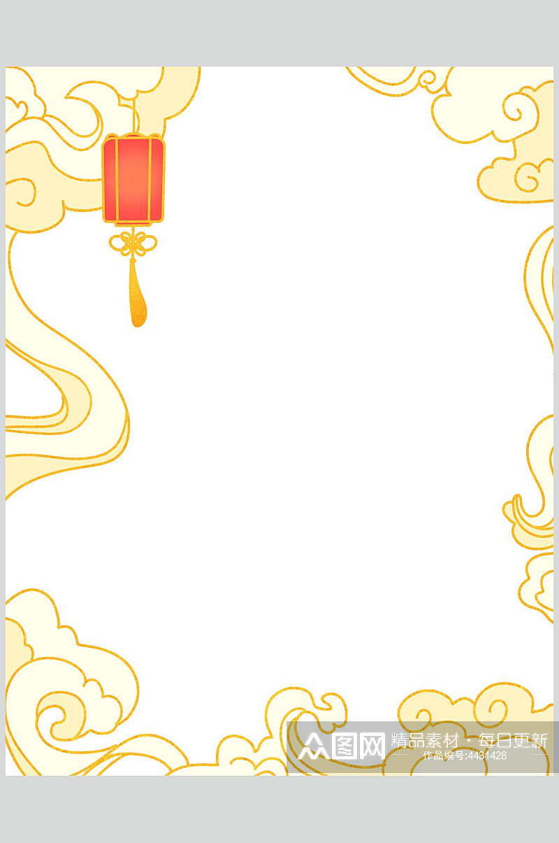 灯笼黄色清新素雅国潮风边框背景素材