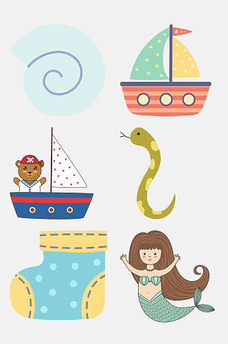 蛇帆船可爱卡通动植物字母免抠素材