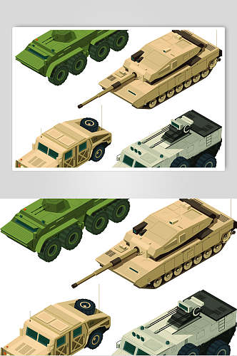 坦克黄绿手绘立体陆军装备矢量素材