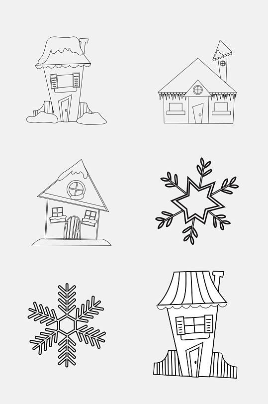 下雪简笔画房子免抠素材