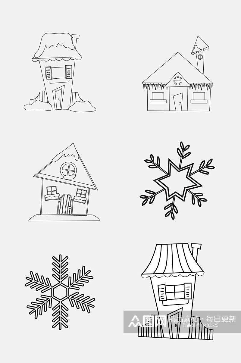 下雪简笔画房子免抠素材素材