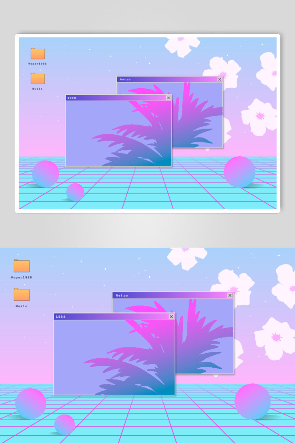 树木花朵创意插画电脑桌面矢量素材素材