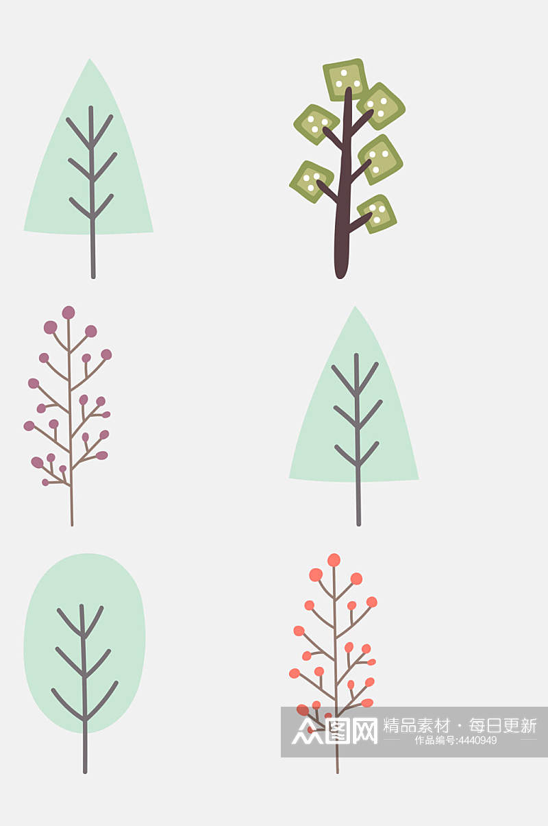 小树可爱卡通动植物字母免抠素材素材