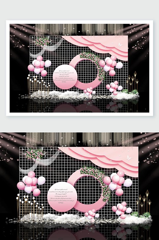 气球黑粉唯美火烈鸟婚礼舞美设计-众图网