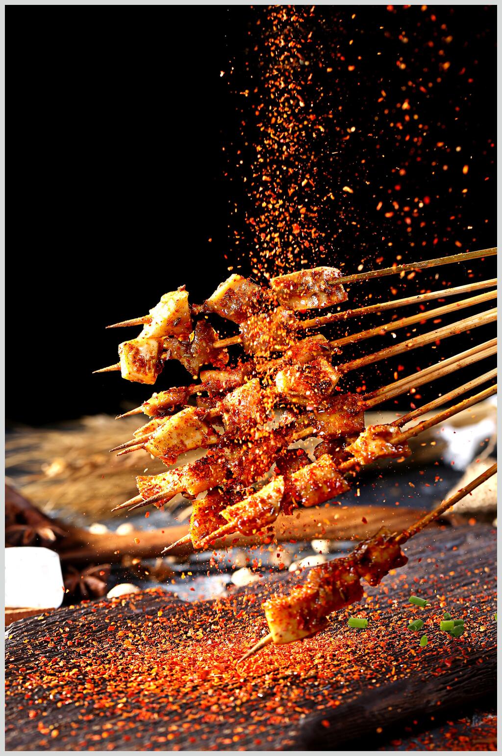 美味芝麻辣椒粉夜市烤肉图片素材