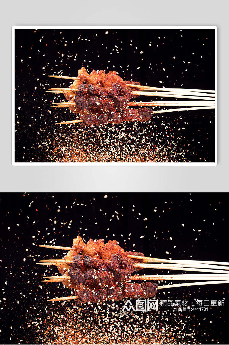 创意芝麻辣椒面夜市烤肉图片素材