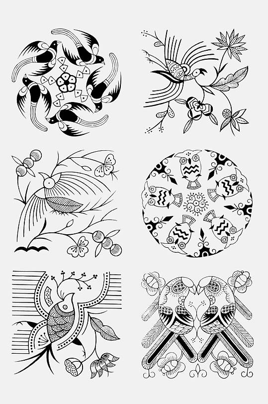 创创意蝴蝶苗族蜡染图案免抠素材