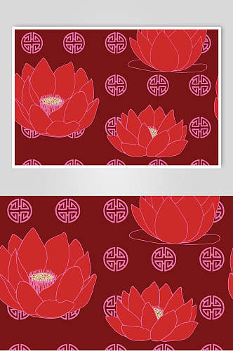 红色荷花花纹喜庆中式图案素材