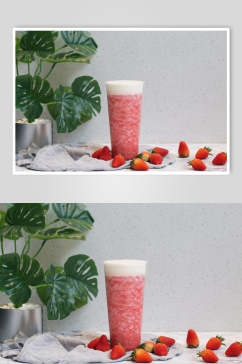 创意草莓绿植果汁奶茶饮品文艺摆拍图片