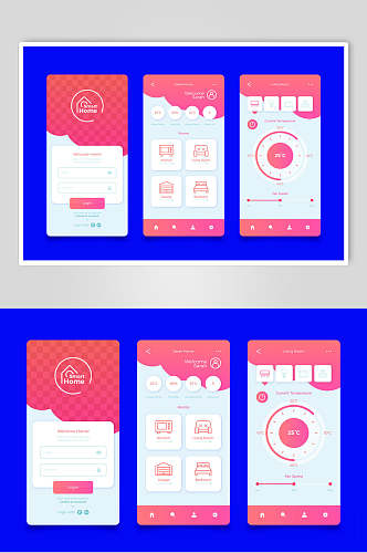 蓝红时尚简约风网络生活UI矢量素材