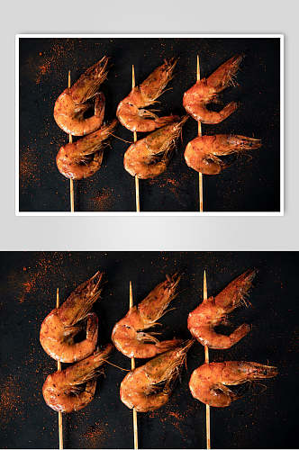 高清虾子大气高端黑黄烧烤串串图片