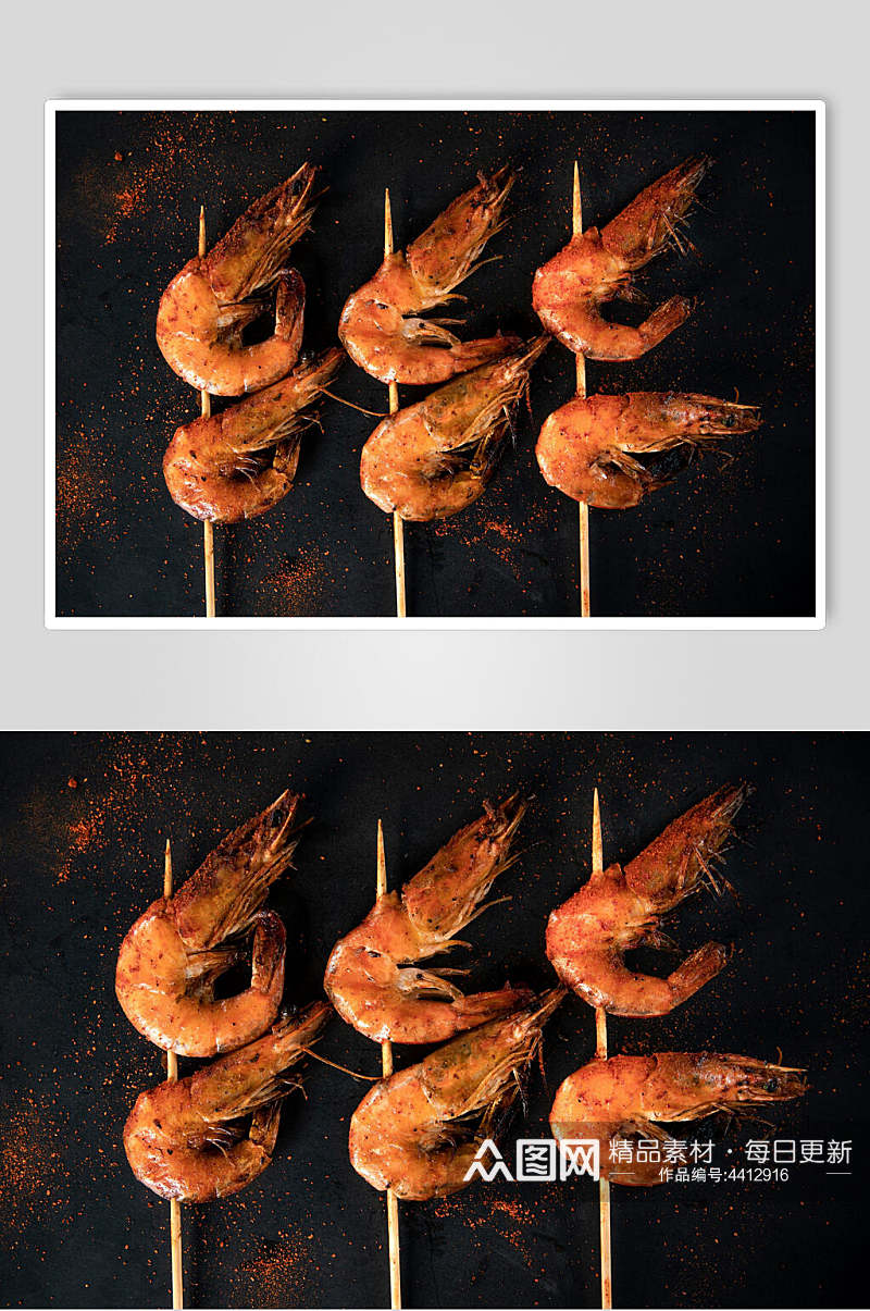 高清虾子大气高端黑黄烧烤串串图片素材