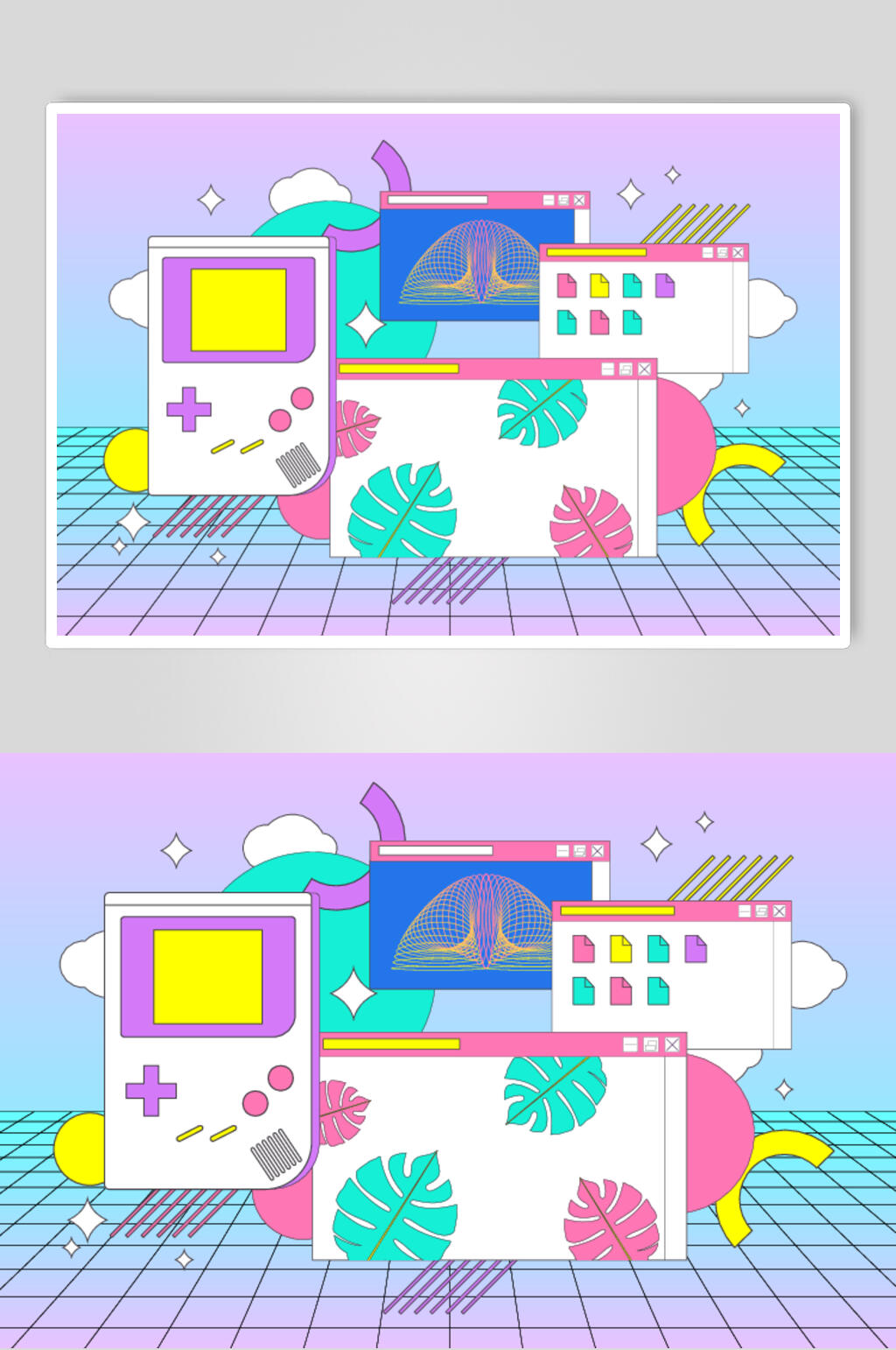线条方格创意插画电脑桌面矢量素材素材