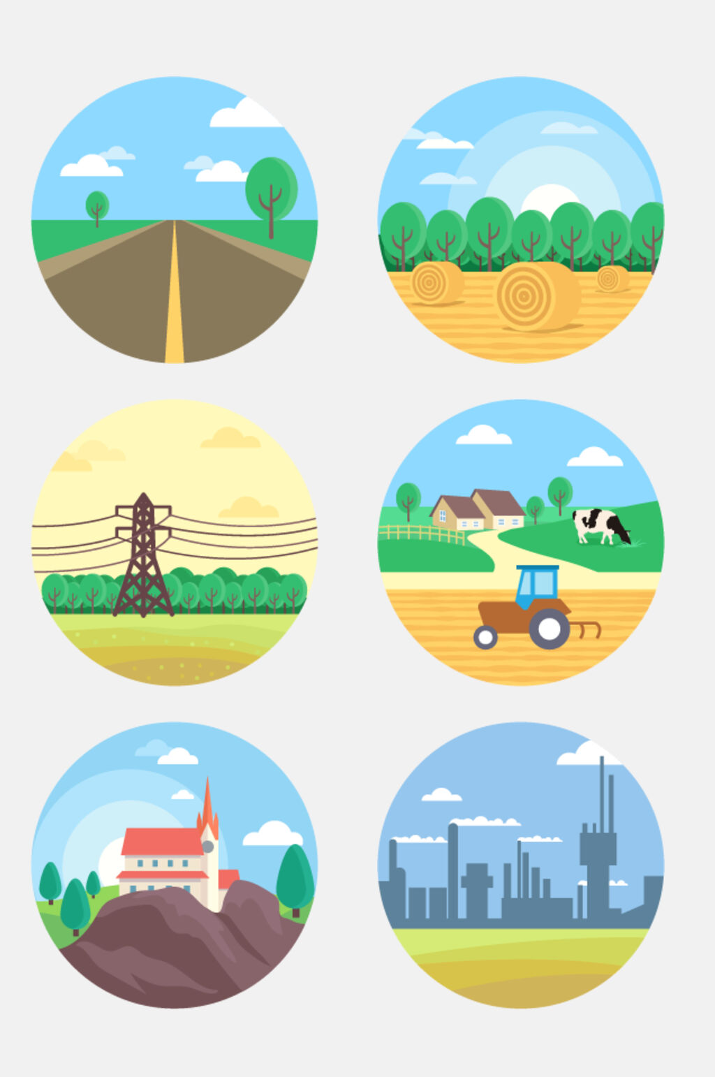 方形圆形汽车清新风景插画免抠素材素材