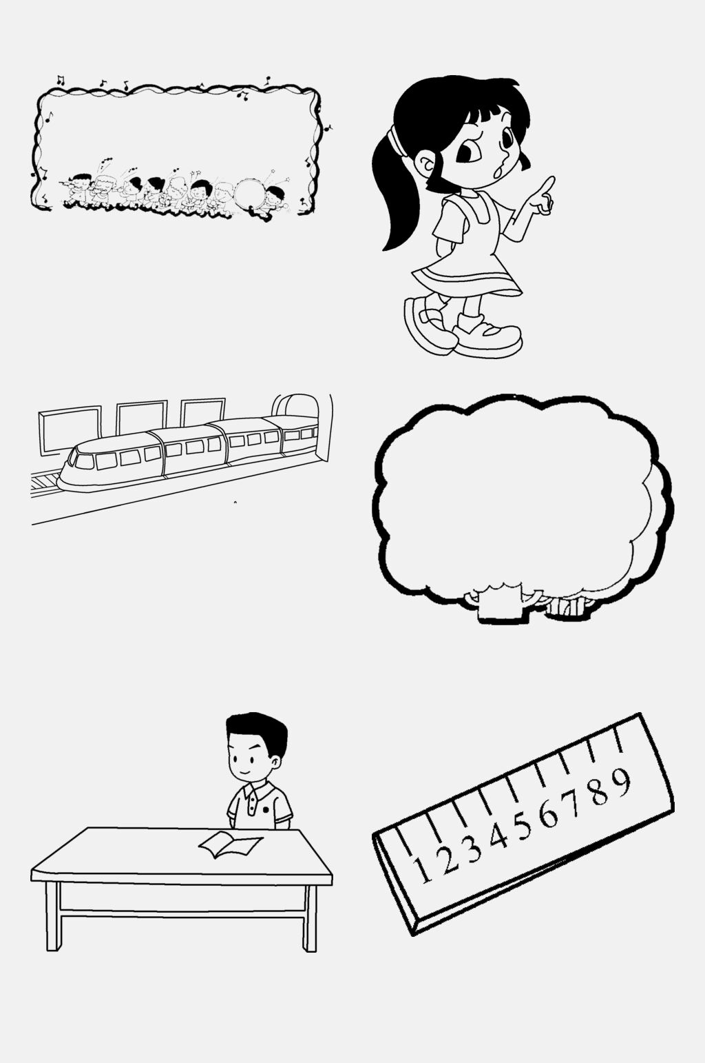尺子动车黑白线稿手绘图免抠素材素材