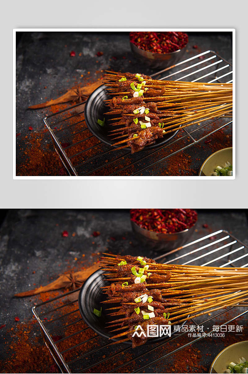 竹签黑色大气高端简约烧烤美食图片素材