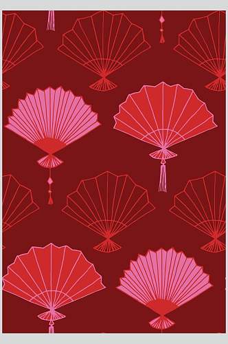 红色扇子喜庆中式图案素材