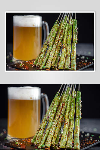 四季豆啤酒黄绿色烧烤串串图片