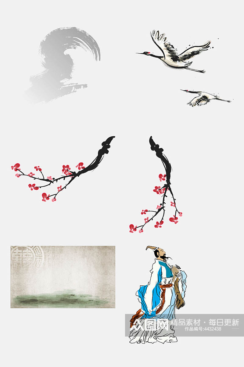 仙鹤花朵端午节卡通图案免抠素材素材