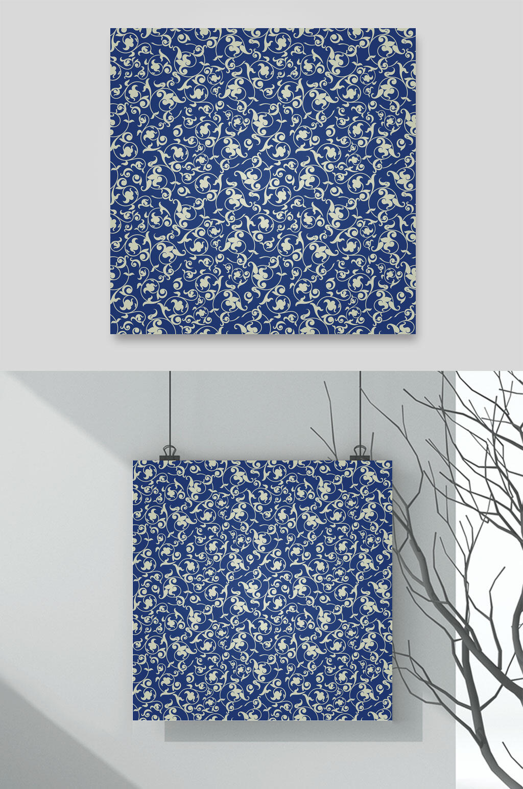 蓝色唯美欧式巴洛克花纹矢量素材素材